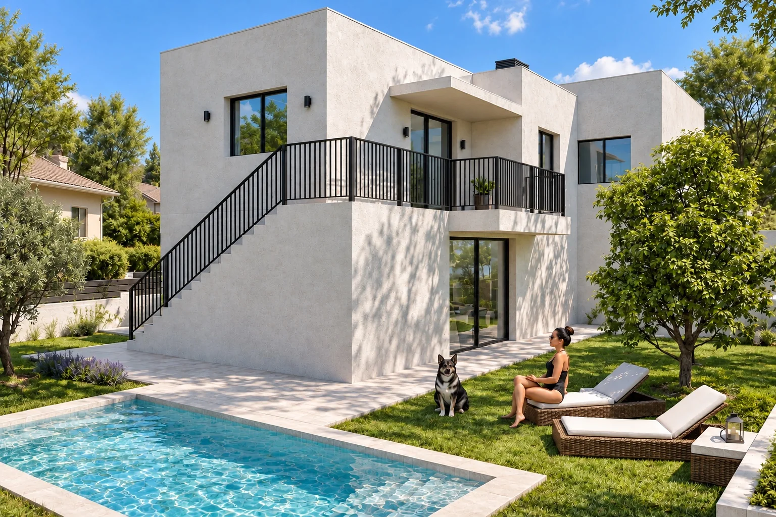 Vivienda contemporánea junto a la piscina y el jardín