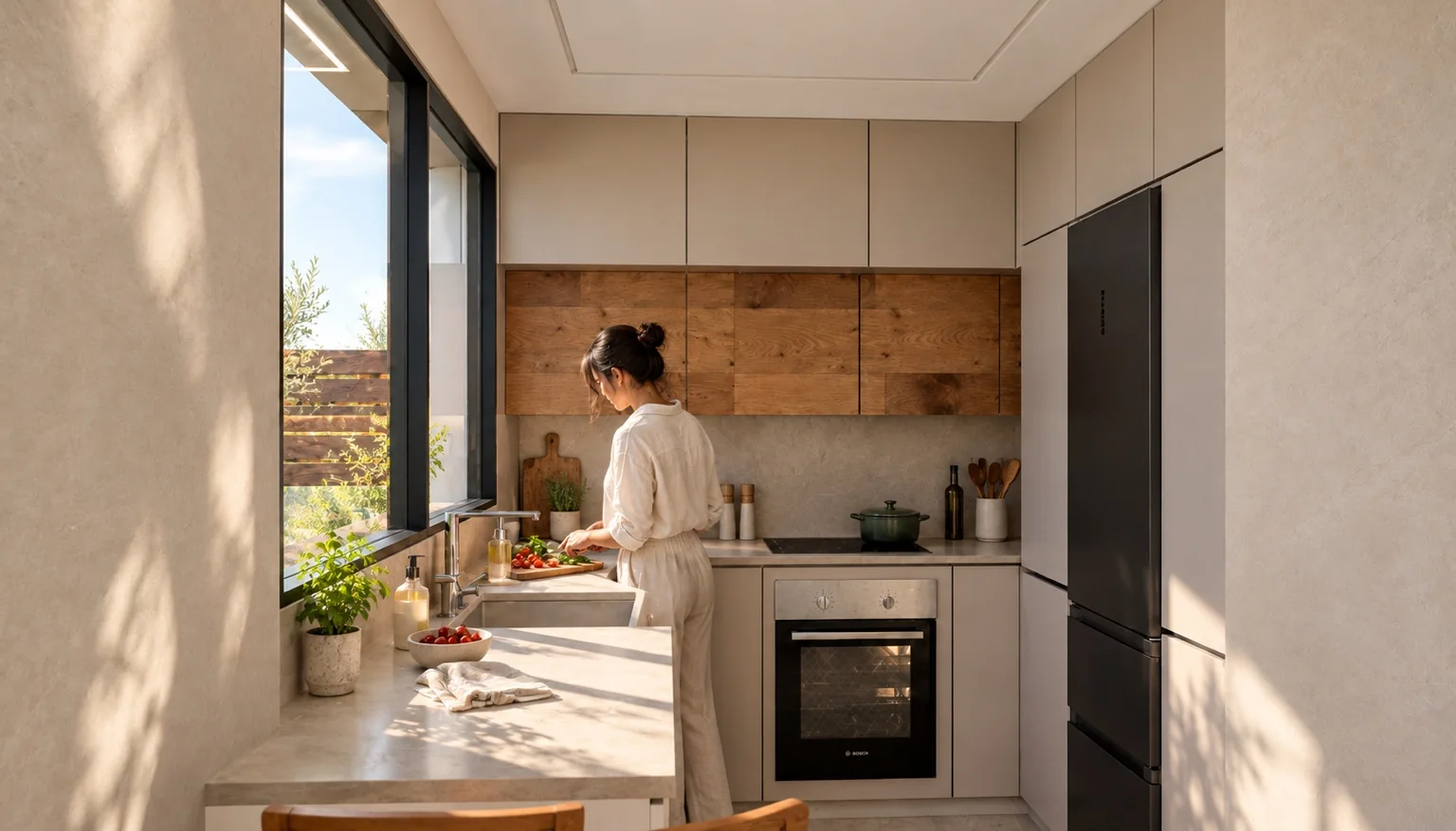 Cocina con iluminación cálida